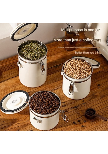 Xurunkeji Kahve Kavanozu Hava Geçirmez Çekirdek Kabı, Tarih Takipli Paslanmaz Çelik Mutfak Saklama Kutusu 1,2 L Beyaz Beyaz