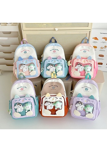 Sevimli Büyük Kapasiteli Trend Şeffaf Okul Çantası Lila - Yeşil