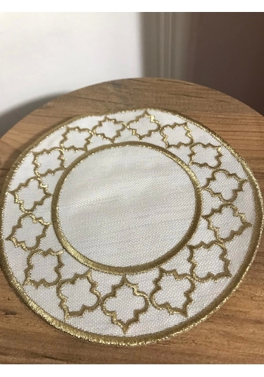 Nivemeshome Fas Nakışlı Gold Oval 6 Adet Keten Kokteyl Peçetesi Kahve Yanı Sunumluk Gold