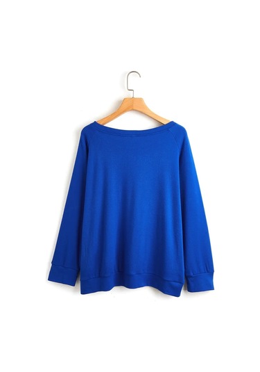 Kadın Uzun Kollu Bisiklet Yaka Çiçek Desenli Viskon Bluz Mavi