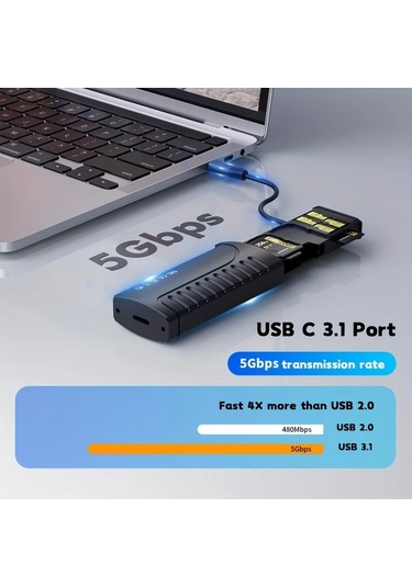 Honeybeeshop Usb 3.1 Type-c Çift Sd Tf Kart Okuyucu - Akıllı Telefon Drone Aksiyon Kamerası İçin Siyah