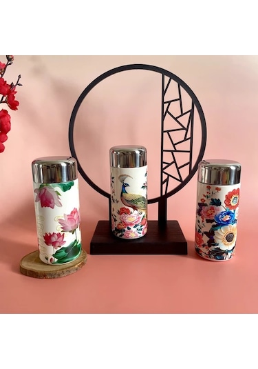 Techbloom Sunflower 260ml 8 79oz Mini Termos Mug Çiçek Desenli Paslanmaz Çelik Seyahat Bardağı