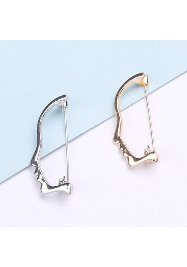 Gümüş Blucome Soyut Yarım Yüz Şekli Broşlar Çocuklar Için Altın Renk Pin Ceket Kısa Moda Aksesuarları Broş Rozeti Gümüş
