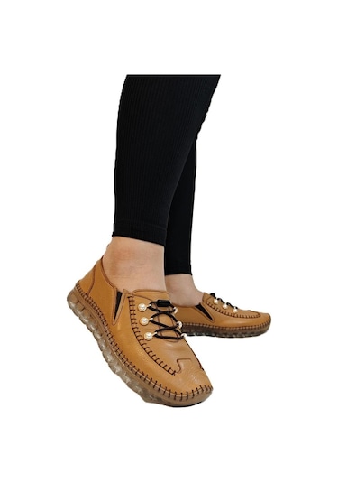 Voyager 9871 Açık Kahve Hakiki Deri Boncuklu Bayan Ayakkabı Açık Kahverengi