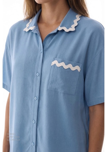 Penti Mavi Serenity Gömlek Şortlu Pijama Takımı Bl85