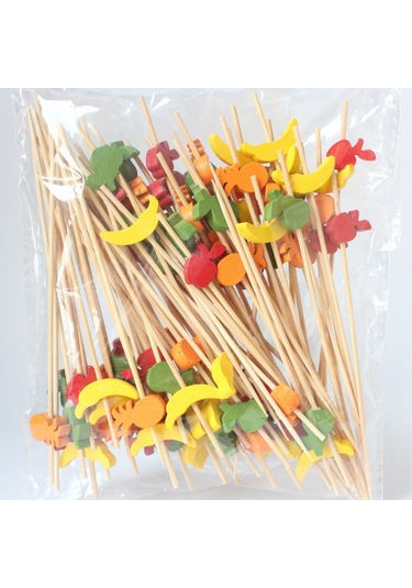 Suofeng Renkli Ananas Desenli Bambu Kokteyl Çubukları - Meyve, Sandviç, Tatlı İçin Güvenli Ve Şık 100 Adet Seti Diğer