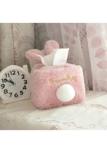 Pembe Kare-kawaii Doku Kapak Sevimli Pembe Peluş Tavşan Dokular Saklama Kutusu Tiki Kız Ev Dekorasyon Hediye Tuvalet Kağıdı Tutucu Peçete Kılıfı