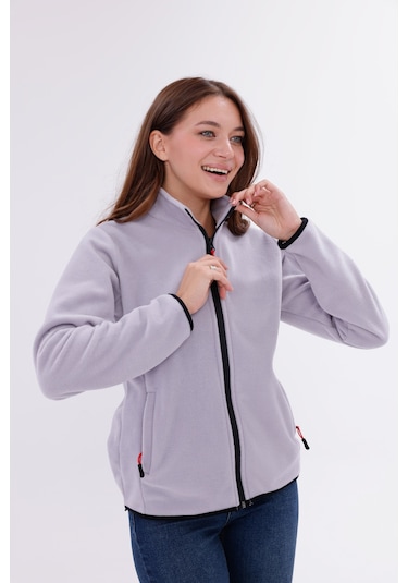 Monox Kadın Slim Fit Tam Fermuarlı Polar Ceket Gri