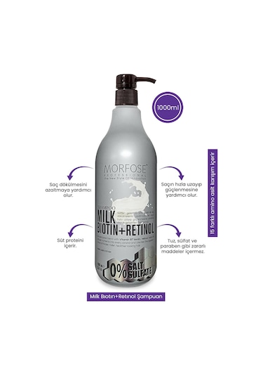 Morfose Sülfatsız Milk Biotin+Retinol İçerikli Tuzsuz Şampuan 1 L