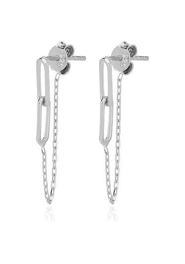 Seyrek Zincirli Rodyum Kaplama Sallantılı Gümüş Küpe