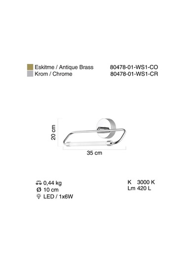Albıno 35 Lık Ledlı Krom Aplık 6w 3000k Çok Renkli