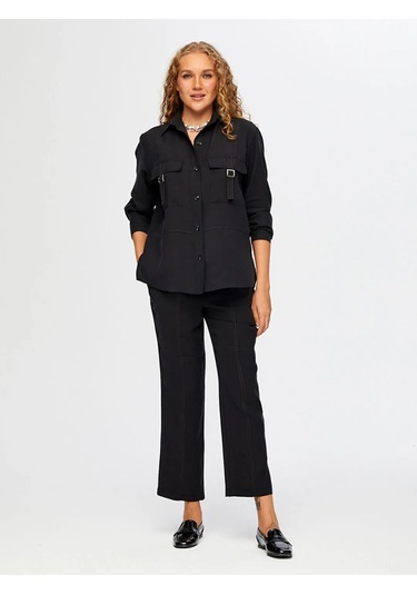 Faik Sönmez Cepleri Toka Detaylı Tenselli Kadın Tunik W26tnk001 Siyah