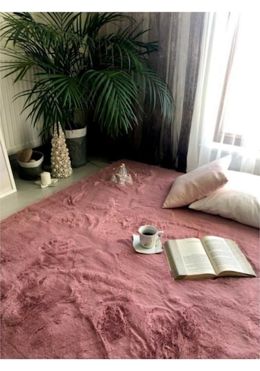 Saraz Halı Peluş Halı Soft Gül Kurusu