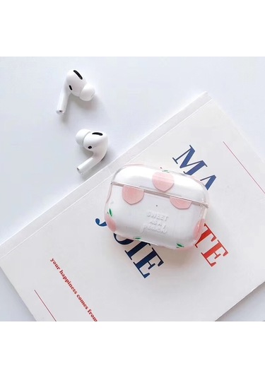 Airpods Uyumlu Pro Şeftali Desenli Su Sticker Stili Bluetooth Kulaklık Koruyucu Kılıf Pembe