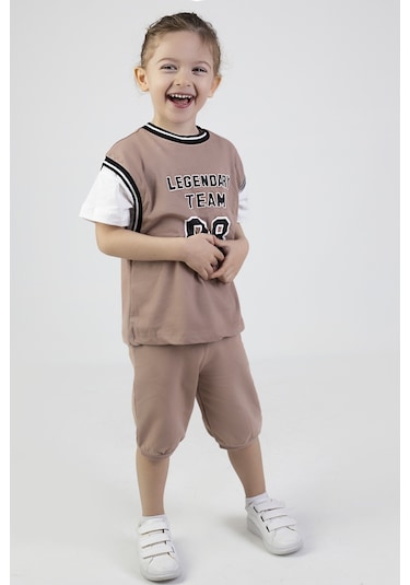 Erkek Çocuk Legendary Baskılı Kısa Kollu Diz Altı Basketball Şortlu Basic Takım 2-5 Yaş 001