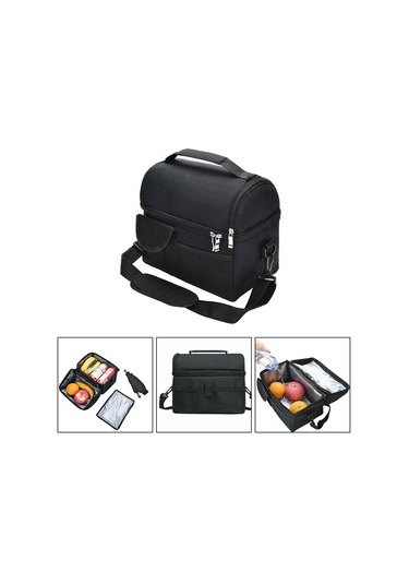 Büyük Yalıtımlı Öğle Yemeği Çantası Termal Serin Sıcak Gıda Saklama Kutusu Yetişkin Çocuk Erkekler Siyah