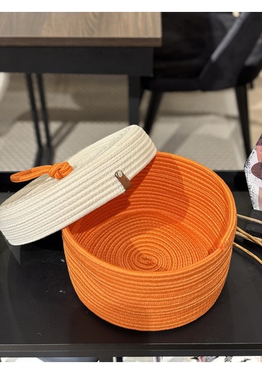 Walnut Kapaklı Jüt Sepet Kremturuncu