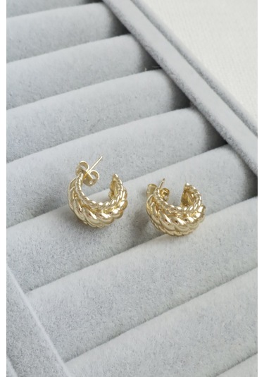 Kadın Küpe Kararmaz 14k Renk Vip Seri Burgu Örgü Yarım Halka Küpe Altın