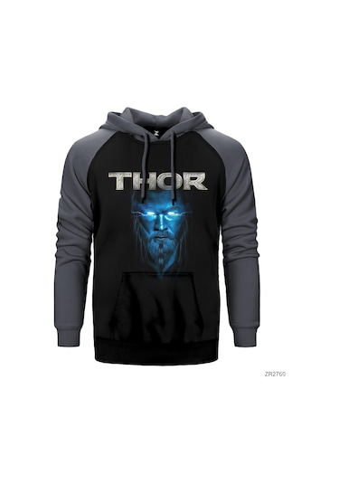 Thor Blue And Gray Gri Reglan Kol Kapşonlu Sweatshirt Gri