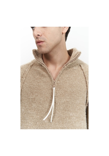 Zane Fermuar Detay Vizon Erkek Triko Kazak Vizon