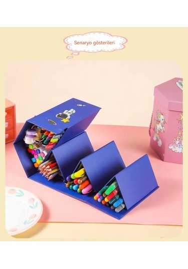 Ikkb Yeni Altıgen Kutu 114 Adet Güzel Hediye Kutusu Boyama Renkli Çubuk Çocuk Suluboya Kalem Seti Gökkuşağı Pegasus Desen