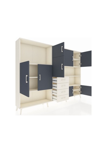 Arges Dolap 9 Raflı 4 Çekmeceli 8 Kapaklı 220x30x163 Aytaşı-antra Aytaşı-antrasit/aytaşı