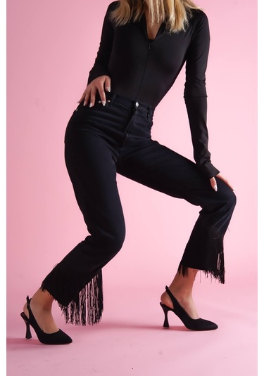 Rozalinda Siyah Süet Önü Sivri Günlük Kullanım Topuklu Ayakkabı Siyah