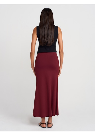 Dilvin 80362 Yüksek Bel Uzun Etek-bordo
