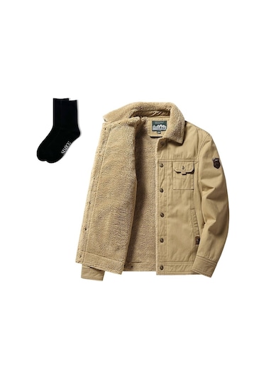 Sımıcg Kalınlaştırılmış Günlük Moda Yaka Ceket + Çorap - Haki