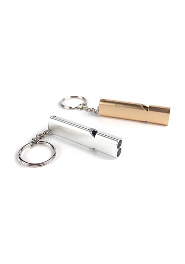 Gümüş 1 Adet Alüminyum Alaşımlı Yüksek Frekanslı Çift Tüplü İmdat Düdüğü Gümüş