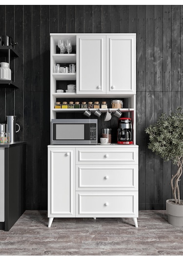 Stella Country Kahve Köşesi Beyaz-meşe 90cm, Erzak Dolabı, Kiler