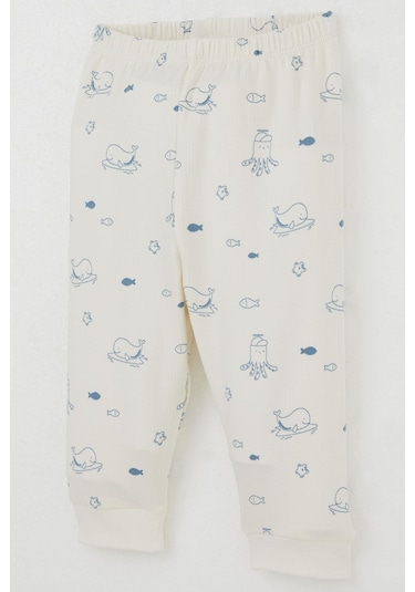 Breeze Erkek Bebek Pijama Takımı Omuzdan Patlı Sevimli Deniz Hayvanları Desenli 4 Ay-1 Yaş, Krem Krem