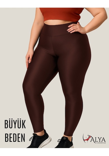 Alya Underwear Büyük Beden Tayt Dalgıç Kumaş Yüksek Bel Kahverengi