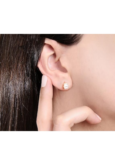 Gülaylar Diamond Line Sarı Altın 14 Ayar Baget Taşlı Küpe