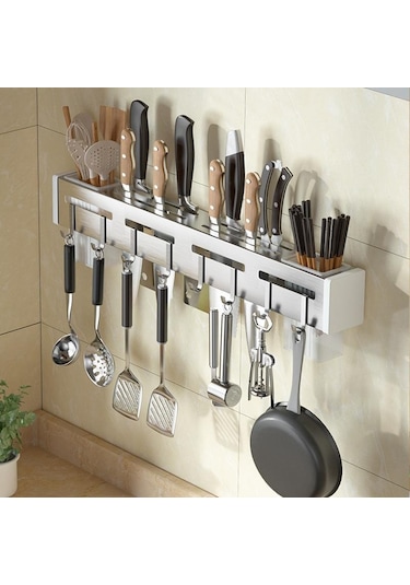 Gümüş Paslanmaz Çelik Bıçak Tutucu Yumruksuz Çubuklarını Tüp Ekleme Bıçağı Mutfak Rafı Ev Çok Fonksiyonlu Depolama Rafı