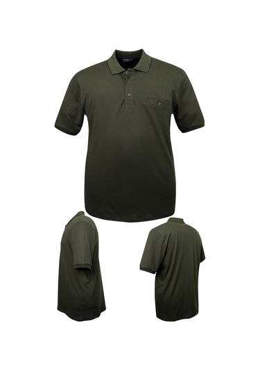 Erkek Büyük Beden 115 - 155 Kilo Arası Uygun Bedenli Likralı Pike Polo Yaka Cepli Tişört Haki Yeşil