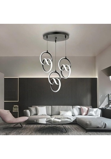 Venezia Model Siyah Renk Estetik Dekoratif Salon Mutfak Yatak Odası Hol Antre Üçlü Sarkıt Avize Siyah