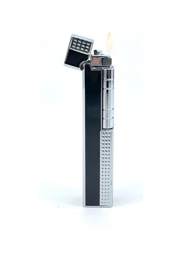 Slim Kare Metal Çakmak - Siyah/gümüş Renk - Taşlı Gazlı