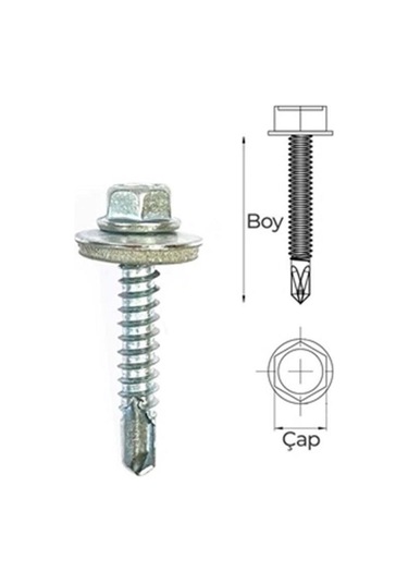 5.5x38 Dın 7504k Altıköşe Pul Başlı Matkap Uçlu Çatı Trapez Vidası 20 Adet