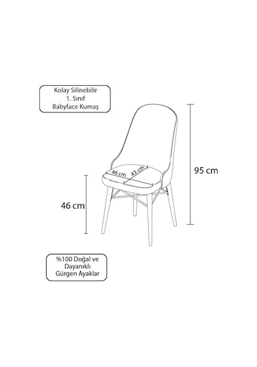 Nova Serisi, 1 Adet Siyah Mutfak Sandalyesi, Beyaz Gürgen Ayak, 1. Sınıf Babyface Kumaş