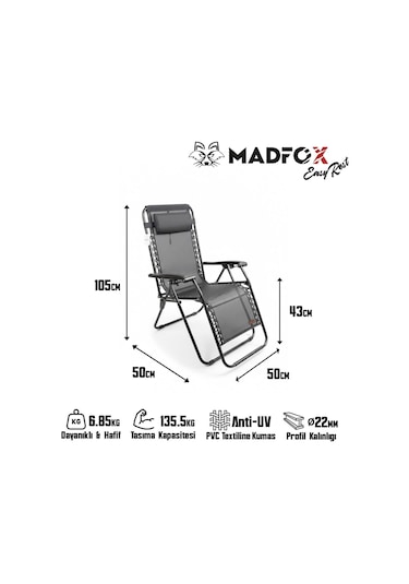 Madfox Easyrest Katlanır Şezlong Sandalye Siyah Siyah