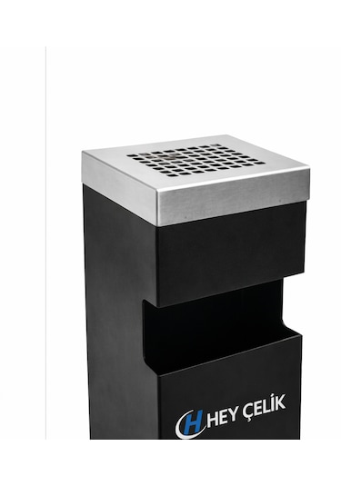 Siyah Kare Küllük K-01 Metal Dış Mekan Sigara Küllüğü Hey Çelik