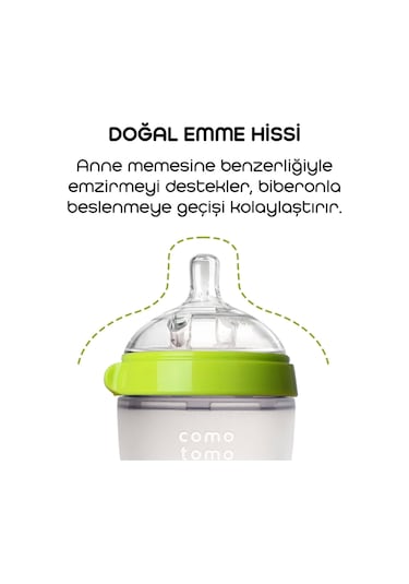 Comotomo Antikolik Silikon Biberon 250 Ml 3-6 Ay Yeşil
