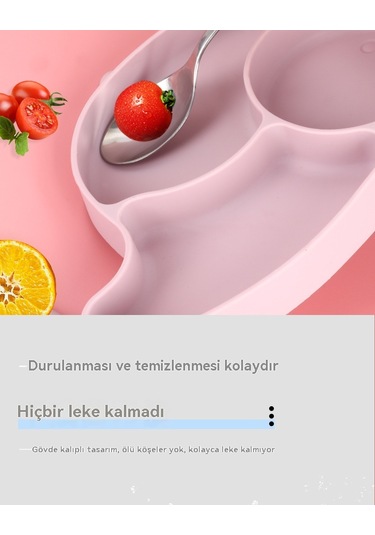 Çocuk Silikon Yemek Tabağı Dörtlü Set - Pembe Açık Pembe