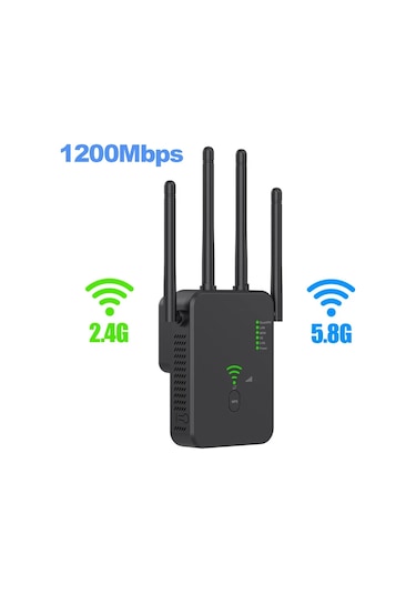 1200 Mbps Kablosuz Wifi Tekrarlayıcı Wifi Sinyal Güçlendirici Çift Bantlı 2.4g Black Bize Fiş