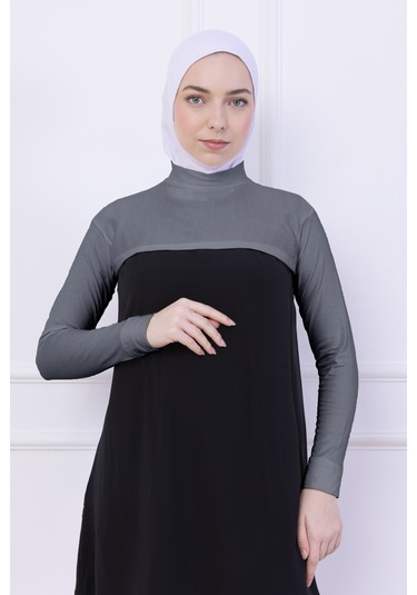 Balıkçı Yaka Boyunluklu Kolluk Açık Gri - Likralı Dik Yakalı Kadın Body Tesettür Crop Bolero Açık Gri