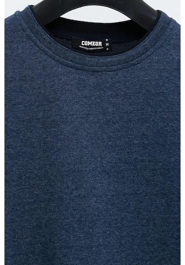 Comeor Çift Bisiklet Yaka Baskı Detaylı Standart Fit Erkek Sweatshirt İndigo 001 Comeor Çift Bisiklet Yaka Baskı Detaylı Standart Fit Erkek Sweatshirt İndigo 001