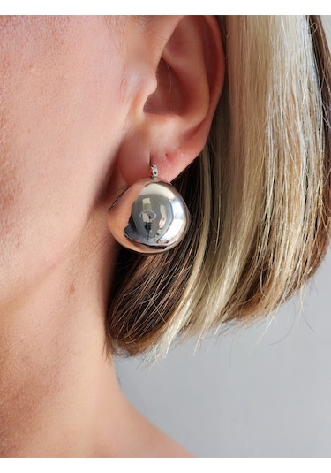 Vintage Bombeli Sepet Görünümlü Tombul Silver Gümüş Renk Çelik Küpe Silver