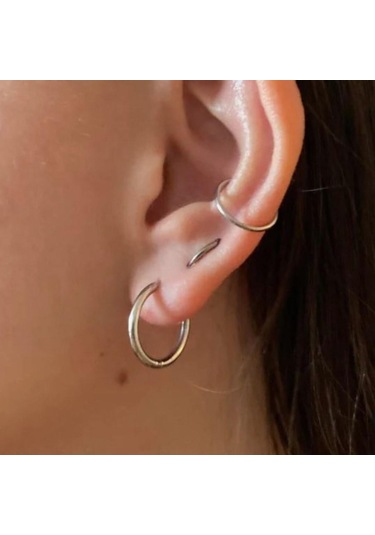 16 Mm Cerrahi Çelik Halka Küpe Gümüş Renkli Gri