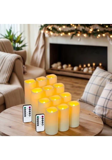 Willowhaven 12li Uzaktan Kumandalı Pil İle Çalışan Titreşimli Led Mum Seti 4 5 6 7 İnç Diğer